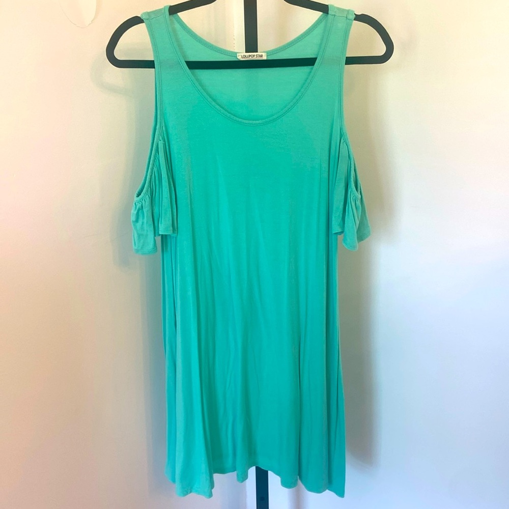 Lollipop Star Tunic Top / Dress Cold Shoulder Scoop Neck Aqua Size Lg
